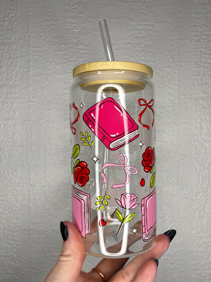 Verre pink books and roses