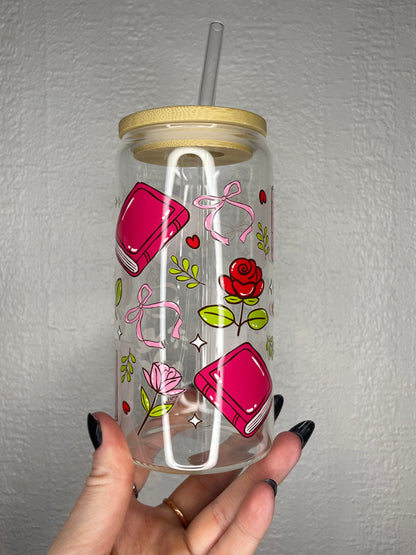 Verre pink books and roses